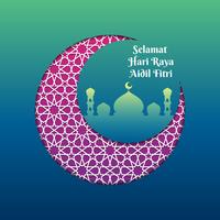 Hari Raya Greeting Template Islamic Crescent With Mosque Vector Illustration