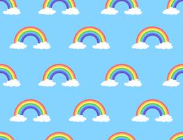 Vector illustration of rainbow and cloud seamless pattern on blue background