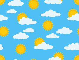 Vector illustration of sunny and cloudy seamless pattern on blue sky background