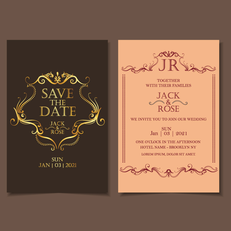 Luxury Wedding Invitation Template Vintage Style Beautiful Gold