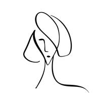 Fasion style vector illustration. Hand drawn of woman face, minimalist concept. Stylized doodle linear female head skin care logo or beauty icon
