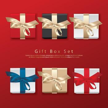  Set of Gift Box Top View Realistic Vector Illustration