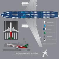Conjunto de avión con mapa de asiento aislado ilustración vectorial vector