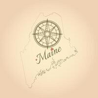 Vintage map of Maine, United states with compass vector