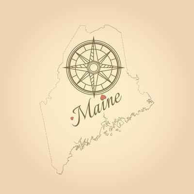 Vintage map of Maine, United states with compass