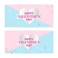 Banners del día de san valentín, nubes de arte en papel, corazones. Arte de papel y estilo artesanal. Arte moderno, hipster vector