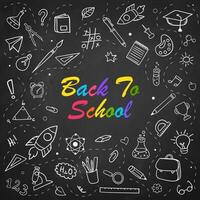 Back to school chalk doodle background on blackboard vector