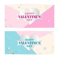 Valentine's day banners, paper art clouds, hearts. Paper art and craft style. Modern art, hipster vector