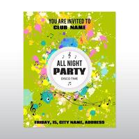 Party poster with ink splashes and musical notes vector