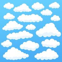 Cartoon clouds isolated on blue sky panorama collection. Cloudscape in blue sky, white cloud illustration vector