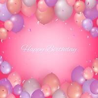 Realistic Happy birthday background with balloons and confetti vector