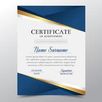 Plantilla de certificado con diseño elegante de oro y azul de lujo, graduación de diseño de diploma, premio, éxito. Ilustración de vector. vector