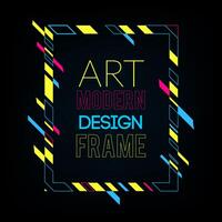 Vector frame for text Modern Art graphics. Dynamic frame with stylish  colorful abstract geometric shapes around it on a black background. Trendy neon color lines in a modern material design style.