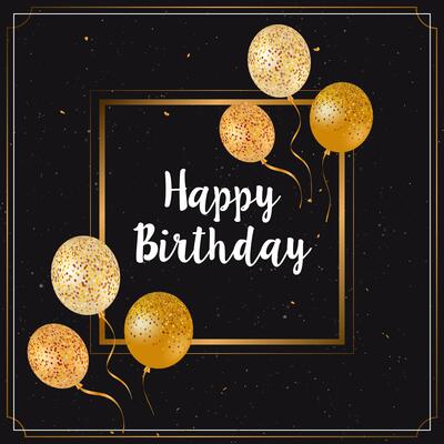 Happy birthday card with gold glitter balloons