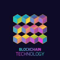 Blockchain technology concept. Cubic nodes connected by chain. Isometric vector illustration of distributed database for cryptography, virtual money, secure e-business or web security.