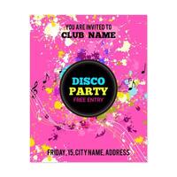 Party poster with ink splashes and musical notes vector