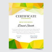 Plantilla de certificado con diseño elegante geométrico verde, graduación de diseño de Diploma, premio, éxito. vector