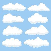 Cartoon clouds isolated on blue sky panorama collection. Cloudscape in blue sky, white cloud illustration vector