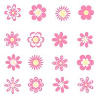 Pink flowers icons set vector