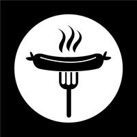 Sausage grilled with fork icon vector