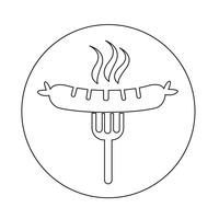 Sausage grilled with fork icon vector