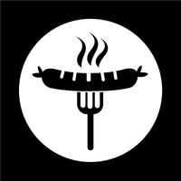 Sausage grilled with fork icon vector