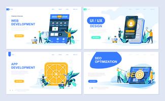 Set of landing page template for Web and App Development, UI Design, SEO Optimization. Modern vector illustration flat concepts decorated people character for website and mobile website development.
