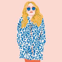 Flat fashion girl long hair leopard print vector illustration