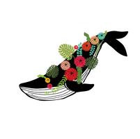 vaquita marina blue whale with floral wreath  sealife  vector illustration