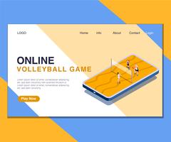 Kids Playing Online Volley Ball Game Isometric Artwork Concept. vector