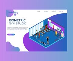 People Exercising in a Gym Studio Isometric Artwork Concept. vector