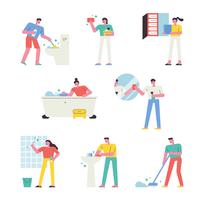 People cleaning the house. vector