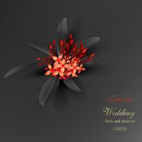 Tropical black leaves and exotic red flower vector