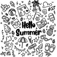  hand drawn summer beach doodles isolated vector symbols and objects Icon Set on chalkboard