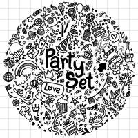 Vector illustration hand drawn doodle style doodle Happy birthday ementevent party set