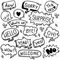 hand drawn background Set of cute speech bubble eith text in doodle style vector