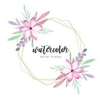 Watercolor floral frame with gold border vector