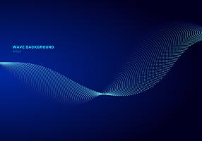 Abstract network design with particle light blue wave. Dynamic particles sound wave flowing on glowing dots dark background. vector