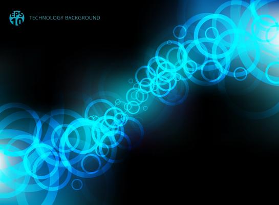 Abstract technology blue circles motion on black background.