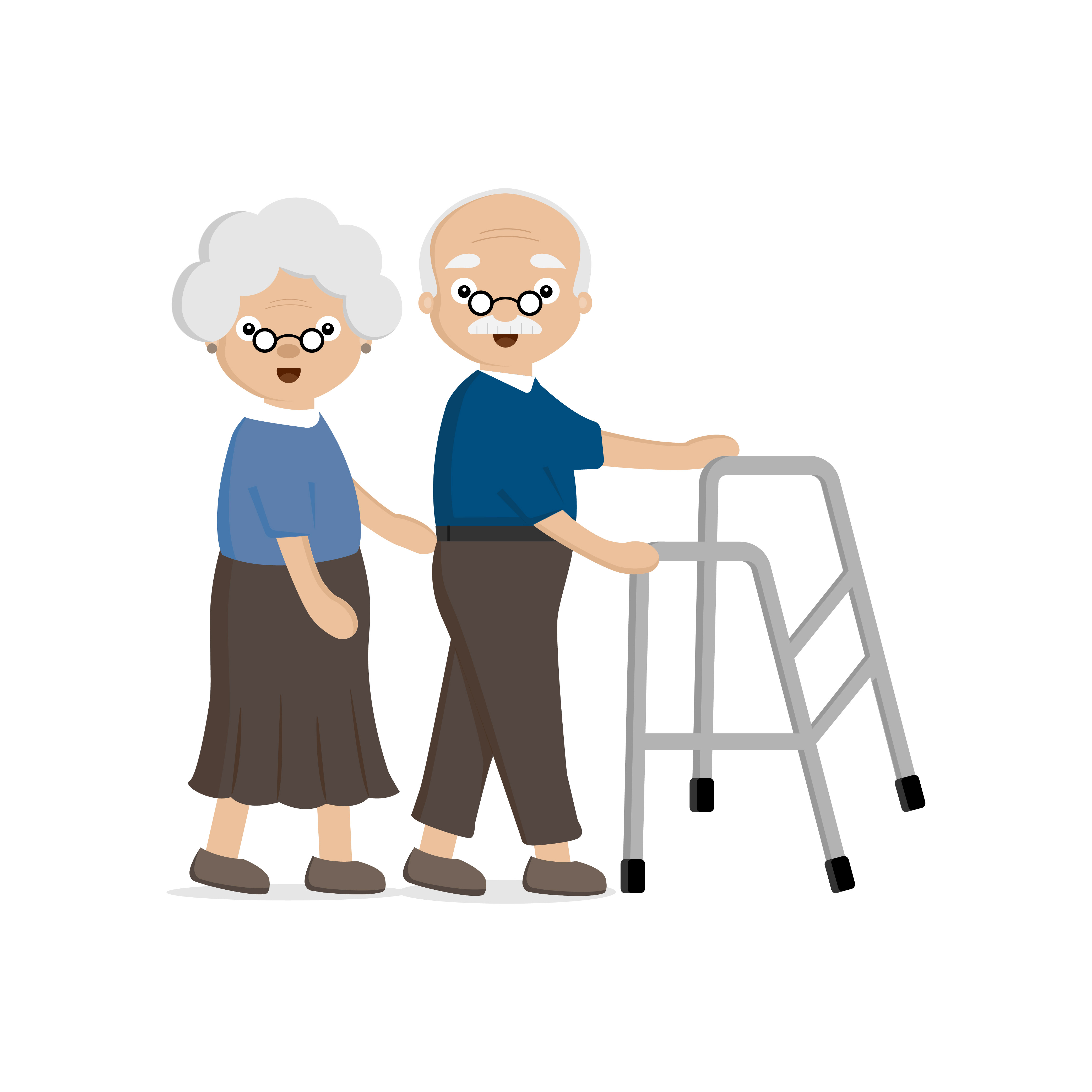 Senior Elderly Old Woman Helps An Man Walking With Old Woman Helps An Elderly Man Walking