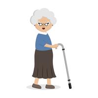 Old woman with a cane. vector