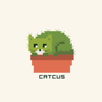 Cute Cat Cactus Pixel Art vector