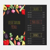 Restaurant menu with watercolor vegetables