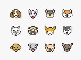 Dog Faces Pixel Art Icons vector