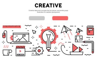 Ideas creativas y concepto de banner de línea plana y landing page. Ilustración para el desarrollo del sitio web. vector