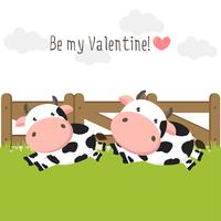 Couple of cute cows in love on green grass field. vector