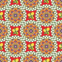 Patrón de fondo sin fisuras Mandala ornamental redondo étnico colorido con los limones. Ilustración vectorial vector