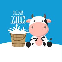 Cute cow with milk bucket. Vector illustration