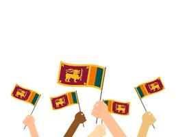 Vector illustration hands holding Sri Lanka flags isolated on white background