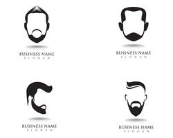 Barba masculina pelo negro logotipo friki y símbolo vector